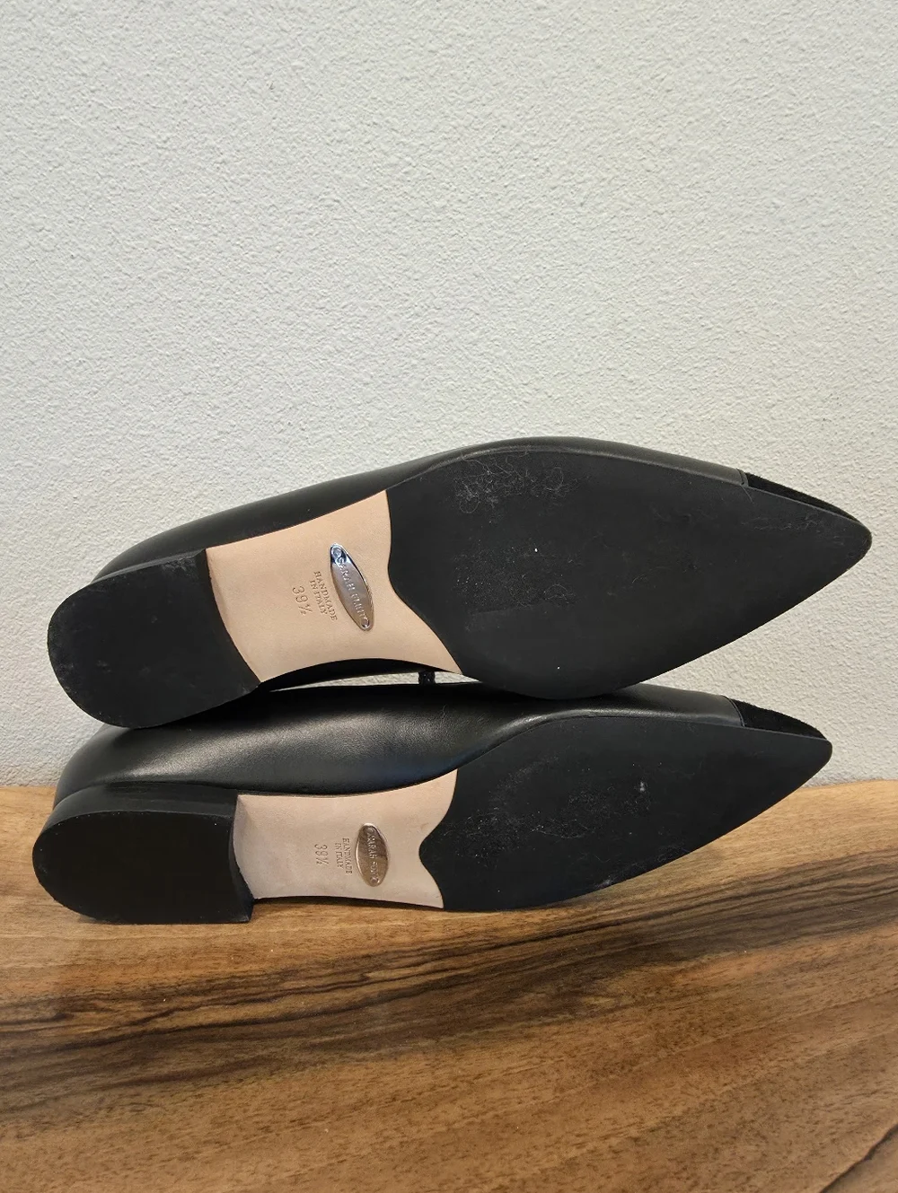 Sarah Flint Lily Ankle Tie Black Leather Flats -NWOT